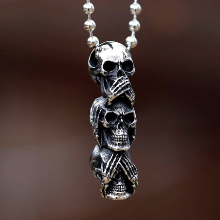 Vue de Face Collier Tête de Mort "Triptyque des Trois Vérités"