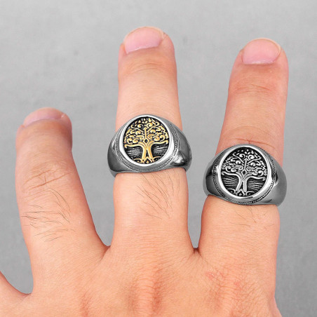 Vue portee Bague Viking 'Frêne des Neuf Mondes' - 2 couleurs au choix !