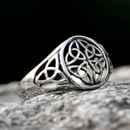 Vue de Face Bague Viking "Nœud des Destins Ancestraux"