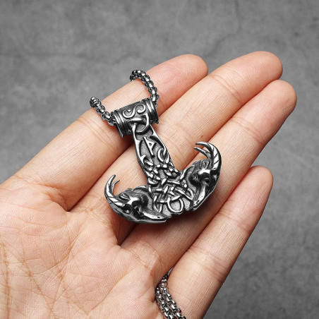 Collier Viking Marteau de Thor Têtes de Béliers Runique
