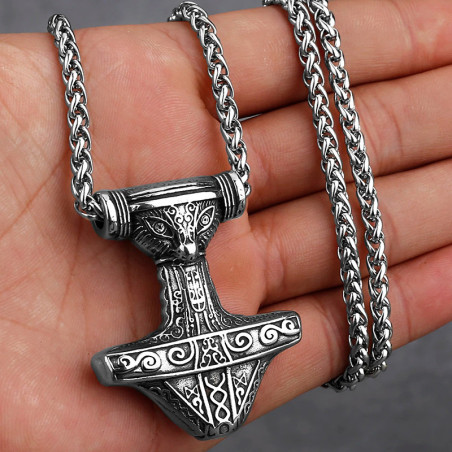 Collier Viking Marteau de Thor Tête de Renard Runique