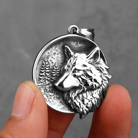 Vue de Face Collier Viking Loup Yggdrasil