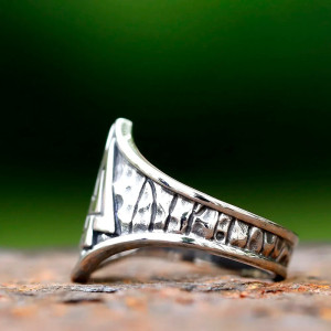 Vue Laterale Bague Viking « Valknut du Serment Nordique »