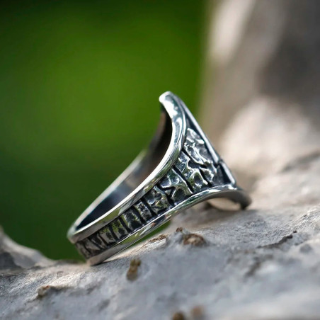 Vue Laterale Bague Viking « Valknut du Serment Nordique »