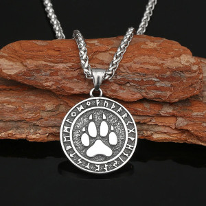 Avant Collier Viking Empreinte de Loup Runique