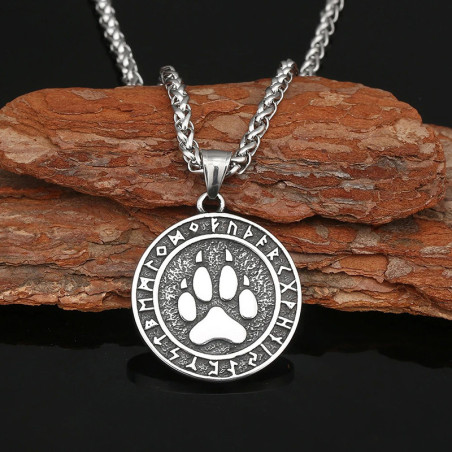 Avant Collier Viking Empreinte de Loup Runique
