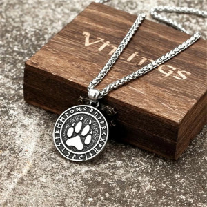 Collier Viking Empreinte de Loup Runique