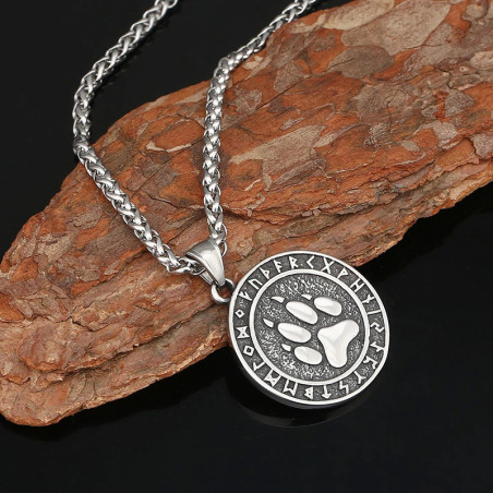 Vue Laterale Collier Viking Empreinte de Loup Runique