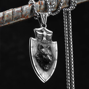 Avant Collier Viking Loup - Bouclier du Loup de Guerre