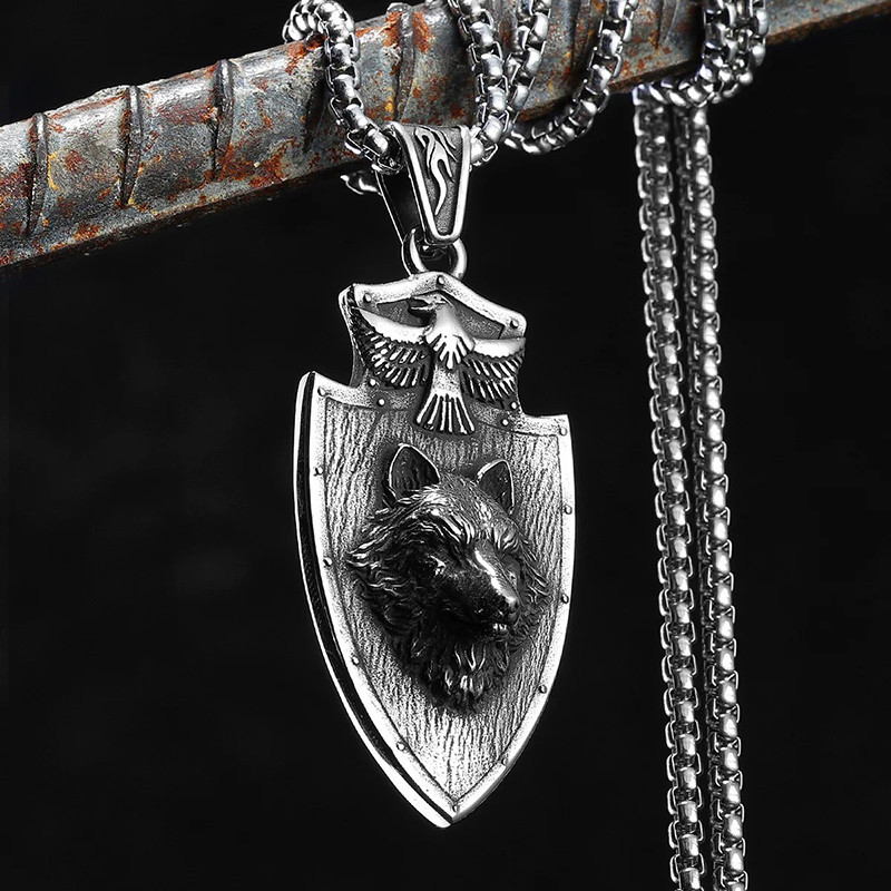 Avant Collier Viking Loup - Bouclier du Loup de Guerre