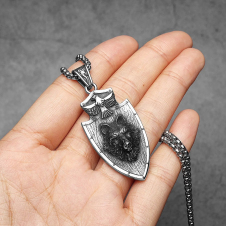 Vue de Face Collier Viking Loup - Bouclier du Loup de Guerre