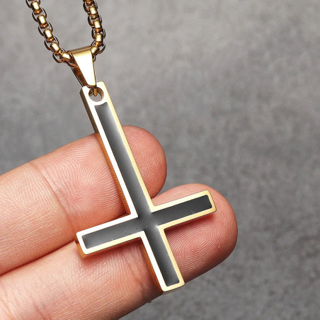 Pendentif Croix Anti-Christ "Pentacle de Profanation" Couleur Or