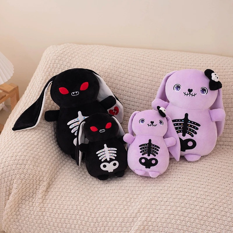 Peluche Tête de Mort "Lapin Skeleton Creepy-Cute" - 2 couleurs et tailels au choix !
