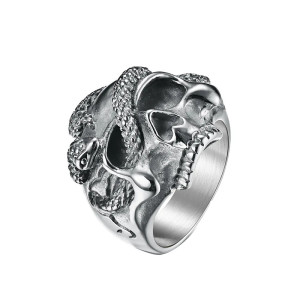Bague Tête de Mort Serpent | Bijou Gothique Mystique Couleur Argent