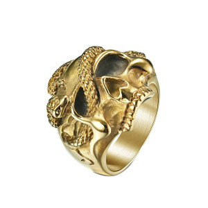Bague Tête de Mort Serpent | Bijou Gothique Mystique Couleur  Or