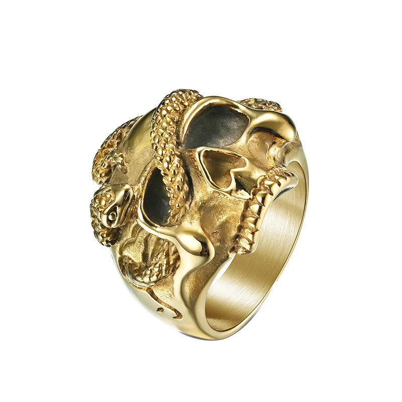 Bague Tête de Mort Serpent | Bijou Gothique Mystique Couleur  Or