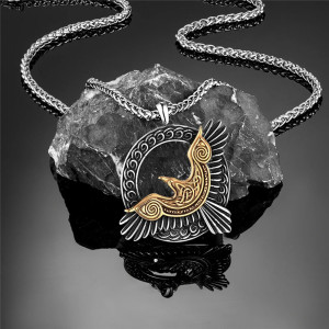 Collier Viking Corbeau Sacré Cercle Runique Couleur or