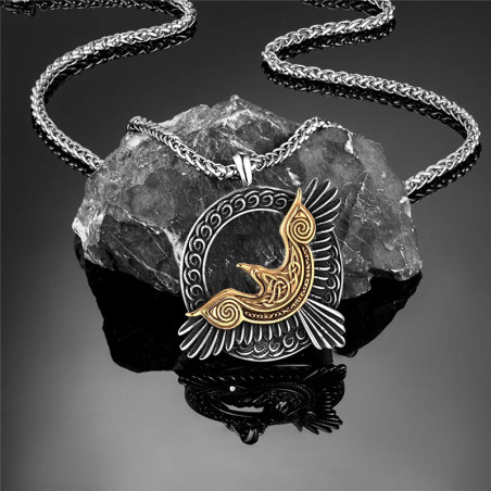 Collier Viking Corbeau Sacré Cercle Runique Couleur or