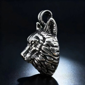 Vue Laterale Collier Viking Loup - Regard du Loup Dominant