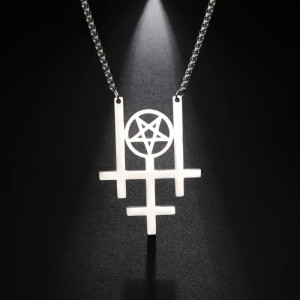 Avant Pendentif Croix de Léviathan - Pentagramme Inversé Couleur Argent