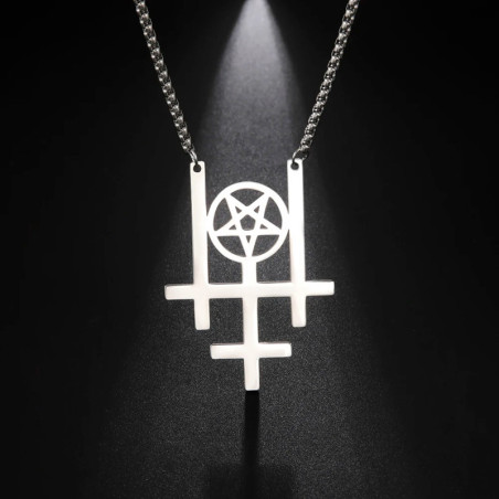 Avant Pendentif Croix de Léviathan - Pentagramme Inversé Couleur Argent