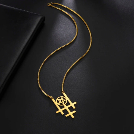 Pendentif Croix de Léviathan - Pentagramme Inversé Couleur or