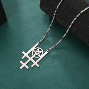 Pendentif Croix de Léviathan - Pentagramme Inversé Couleur Argent