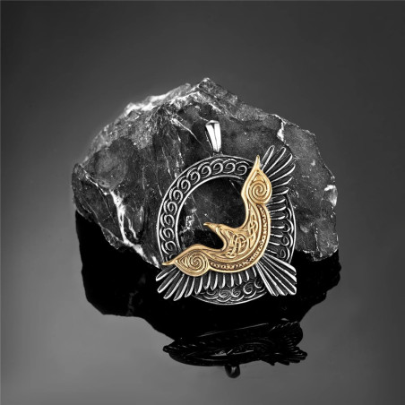 Détails du Collier Viking Corbeau Sacré Cercle Runique Couleur or