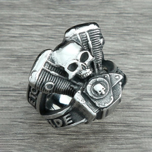 Bague Tête de Mort Motard - Moteur V-Twin Rider Éternel