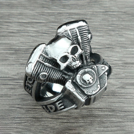 Bague Tête de Mort Motard - Moteur V-Twin Rider Éternel