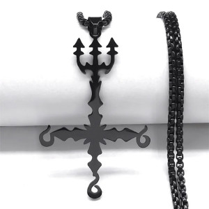 Pendentif Croix Infernale au Trident Couleur Noir