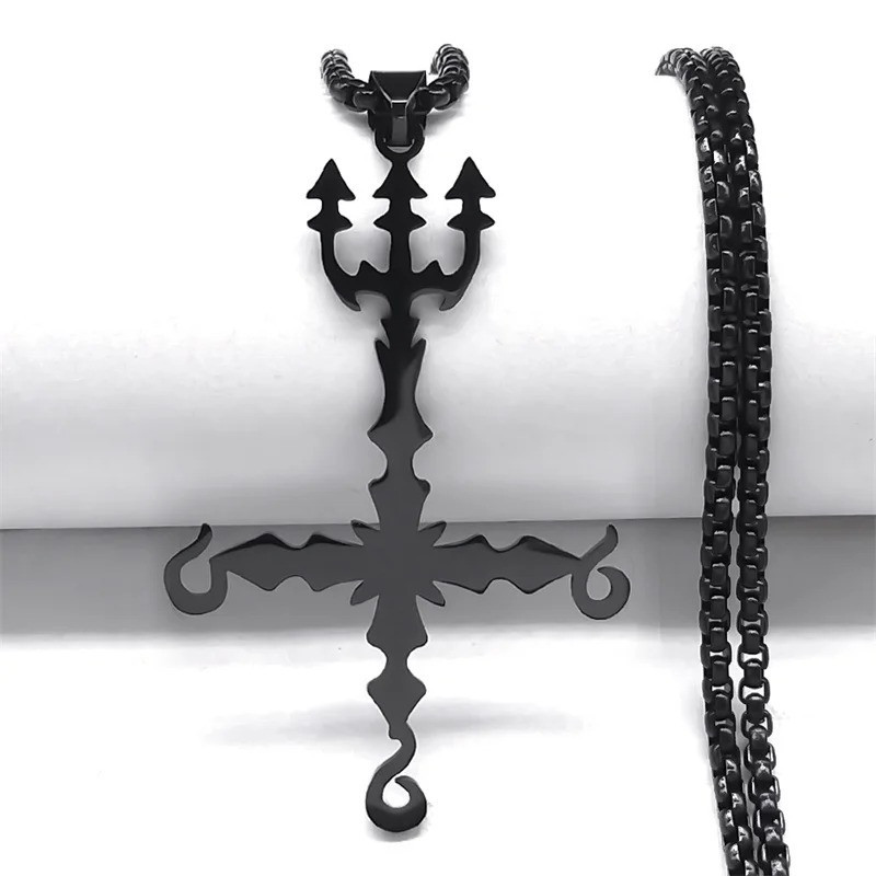 Pendentif Croix Infernale au Trident Couleur Noir