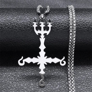 Pendentif Croix Infernale au Trident Couleur Argent