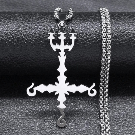 Pendentif Croix Infernale au Trident Couleur Argent
