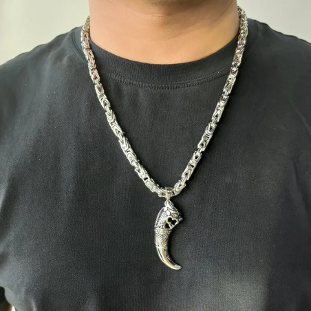 Vue portee Collier Loup Argent 925 "Croc du Loup Ancestral"