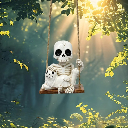 Figurine Tête de Mort Jardin "Petit Repos du Spectre à la Balançoire"