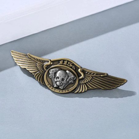 Vue de face Pins Tête de Mort Motard : Ailes 115th Skull Vintage