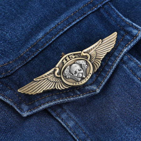 Pins Tête de Mort Motard : Ailes 115th Skull Vintage
