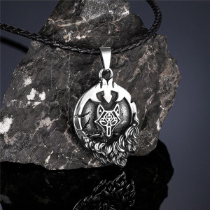 Collier Viking Loup "Médaillon du Loup Runique" Modele
