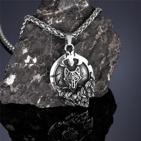 Collier Viking Loup "Médaillon du Loup Runique" Modele 1