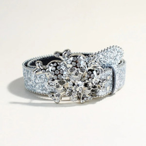 Ceinture Tête de Mort Strass « Triple Crâne Glam Rock » Couleur Argent