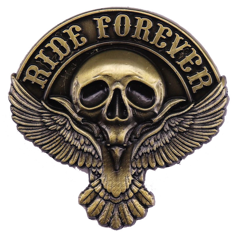 Vue de face Pins Tête de Mort Biker : Ride Forever Ailes Sombres
