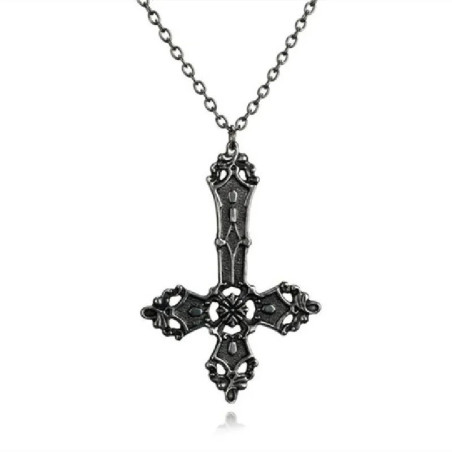 Vue detaille Pendentif Croix Anti-Christ - Pendentif Croix Gothique Noire