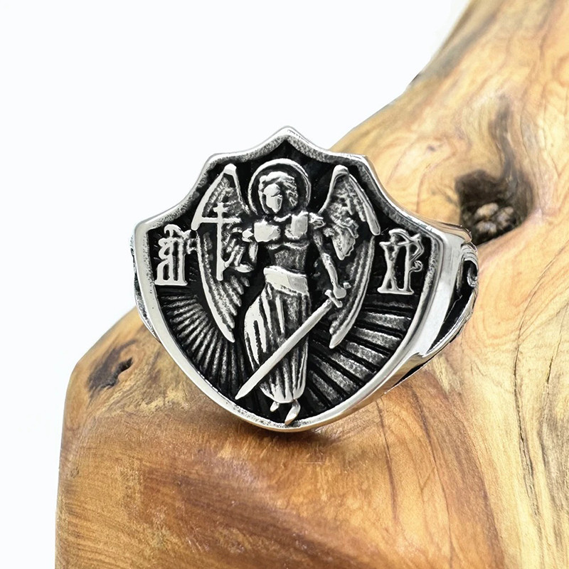 Bague Motard Tête de Mort "Archange Saint Michel Protecteur" - 2 couleurs au choix !