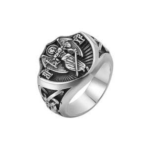 Bague Motard Tête de Mort "Archange Saint Michel Protecteur" - 2 couleurs au choix !