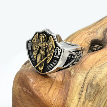 Bague Motard Tête de Mort "Archange Saint Michel Protecteur' Couleur Or