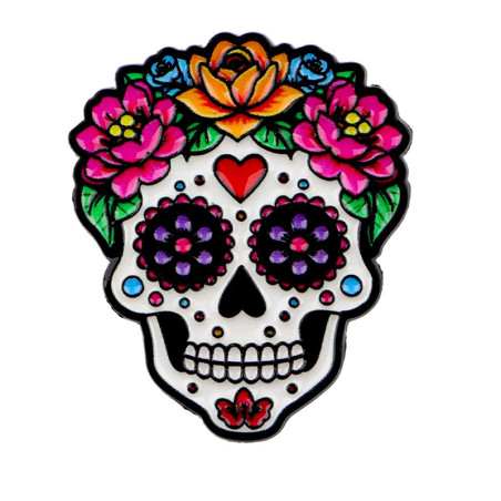 Pins Tête de Mort Mexicaine "Calavera Fleurs Éternelles"
