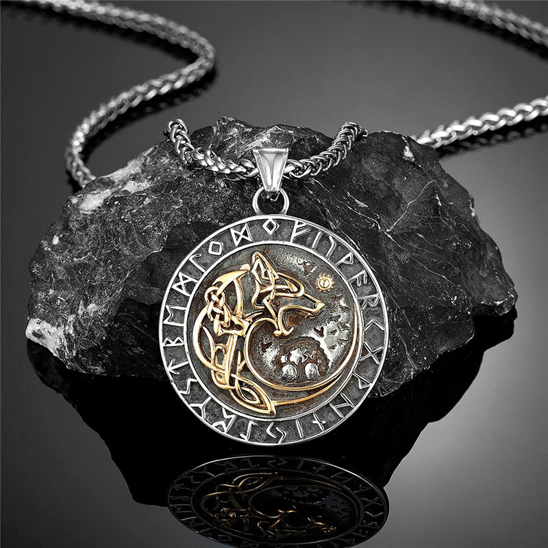 Collier Viking Loup Nordique Terre des Anciens Modele 1 Couleur Or