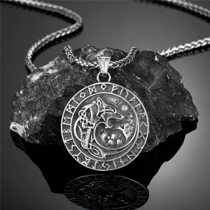 Collier Viking Loup Nordique Terre des Anciens Modele 1 Couleur Argent