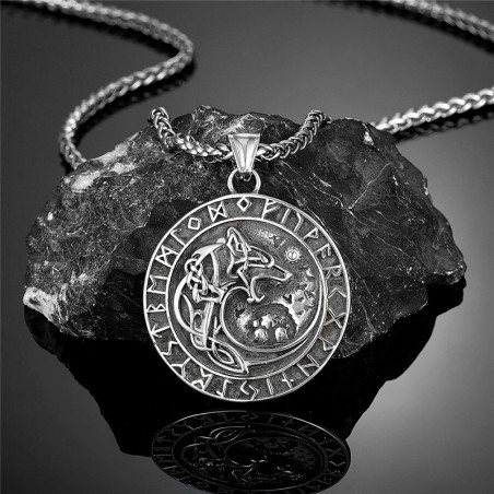 Collier Viking Loup Nordique Terre des Anciens Modele 1 Couleur Argent